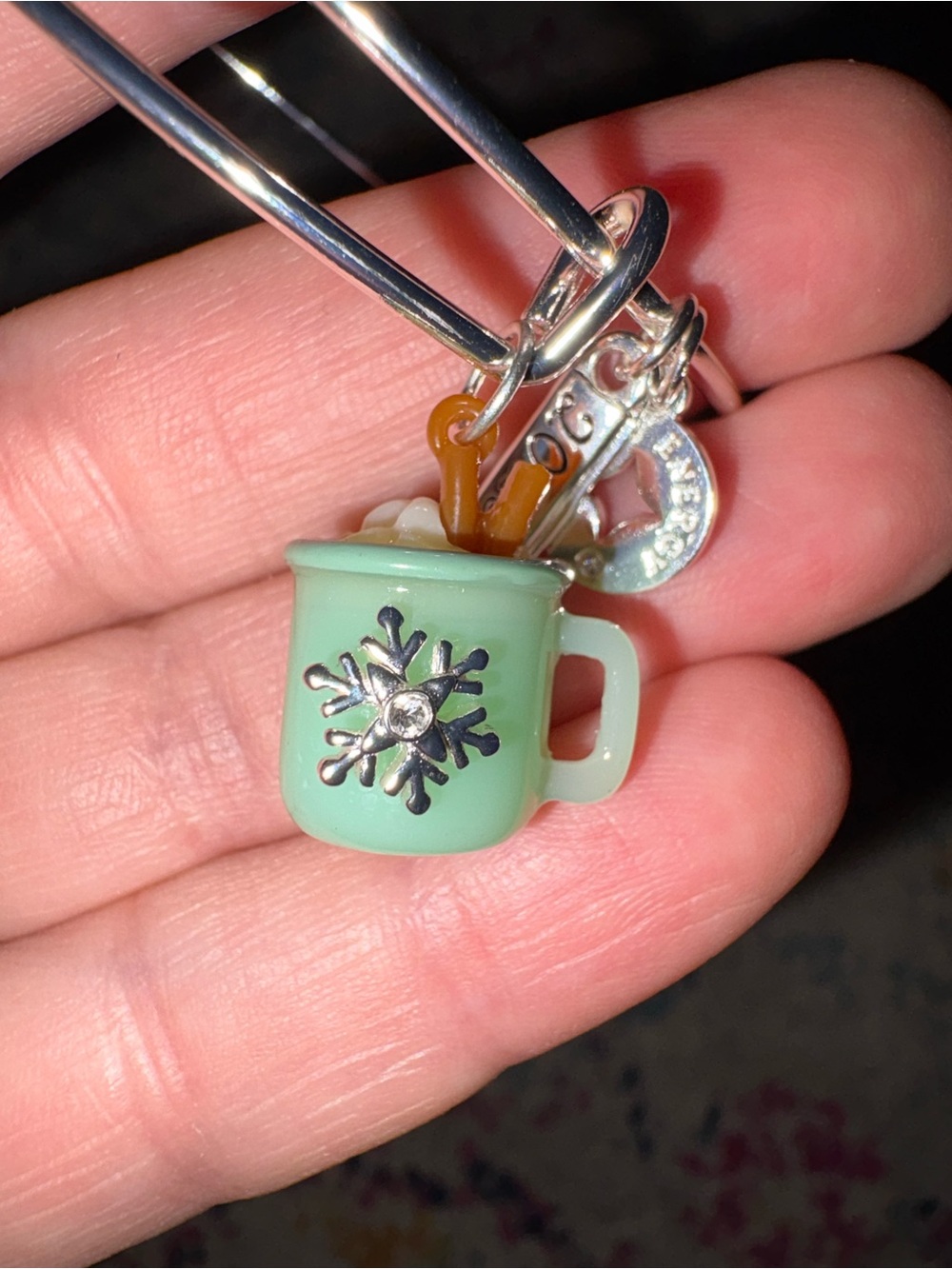 Alex and Ani Mint Green Snowflake Mug Charm Keychain